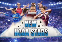 2026 NCAA gymnastics freshmen Mackenzie Estep, Tiana Sumanasekera, and Ashlee Sullivan competing