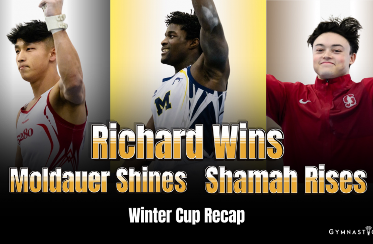 Frederick Richard, Yul Moldauer, and David Shamah at the 2026 USA Gymnastics Winter Cup