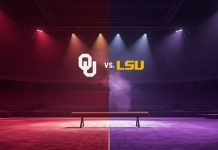 Oklahoma vs LSU Gymnastics Preview: No. 1 Sooners Host No. 2 Tigers in Battle of SEC Titans No. 1 Oklahoma Sooners vs No. 2 LSU Tigers gymnastics meet February 20, 2026 at Lloyd Noble Center featuring split-screen arena with balance beam